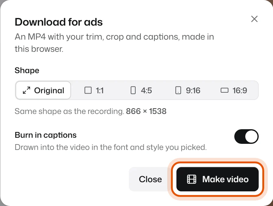 The Download for ads window