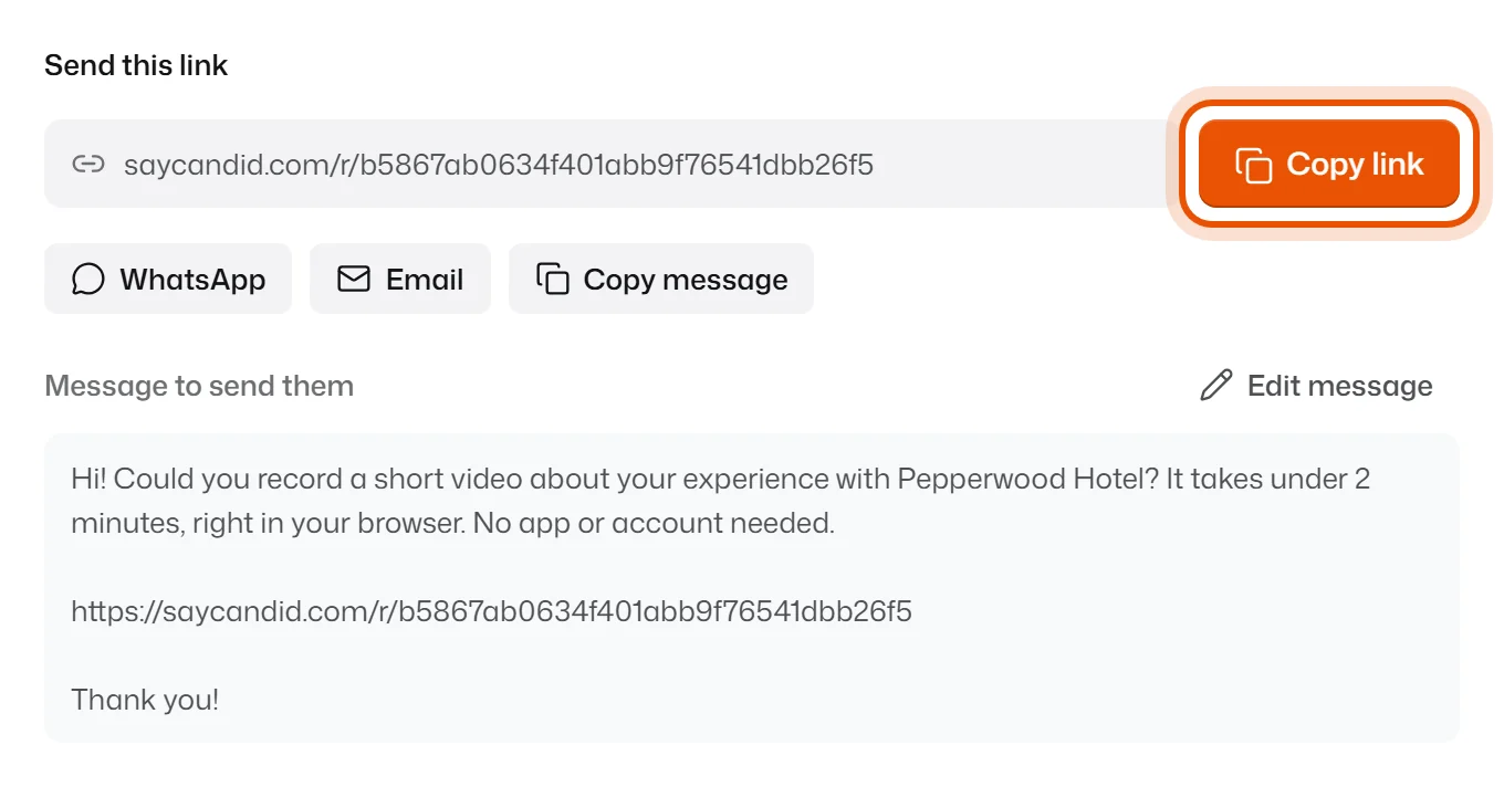 The Send this link box