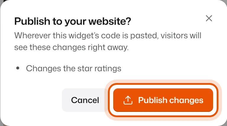 The Publish window lists every change